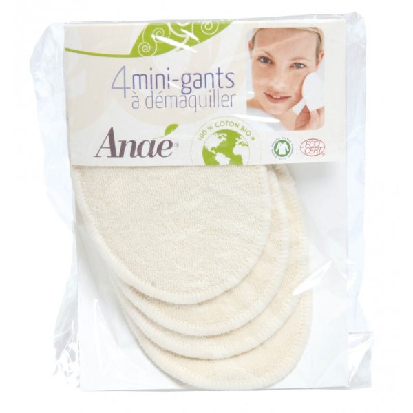 Anaé - 4 mini-gants à démaquiller en coton BIO