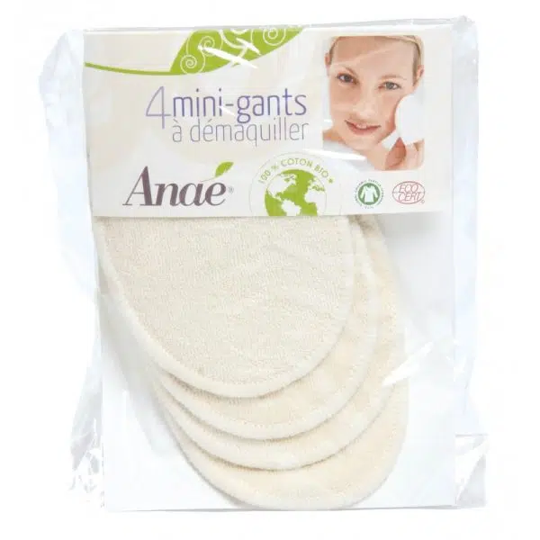 Anaé - 4 mini-gants à démaquiller en coton BIO