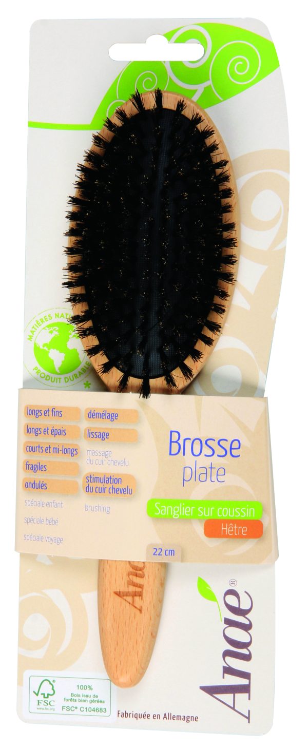 Anaé - Brosse plate - bois de hêtre et poils de sanglier sur coussin