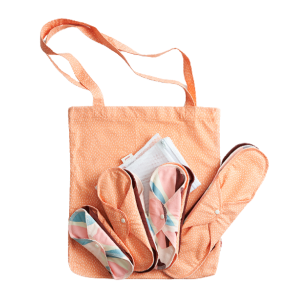 Imse Vimse - Kit de départ serviettes hygiéniques lavables en coton BIO - Orange Sprinkle