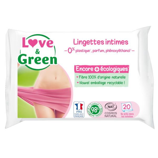 Love & Green - Lingettes intimes apaisantes - Aloé vera - 20 lingettes