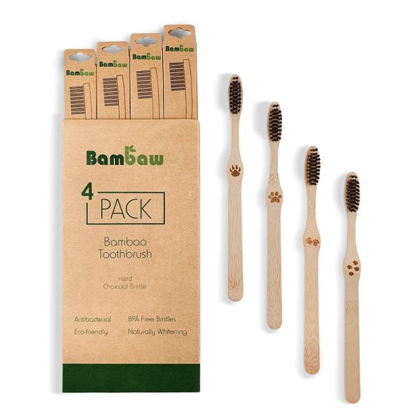 Bambaw - Lot de 4 brosses à dents en Bambou - dur