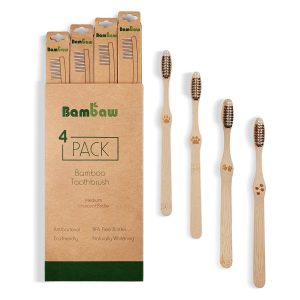 Bambaw - Lot de 4 brosses à dents en Bambou - moyen