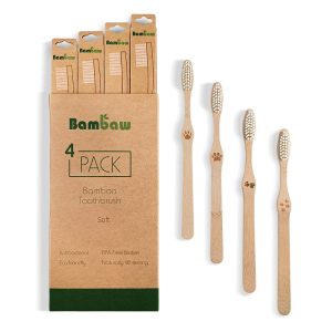 Bambaw - Lot de 4 brosses à dents en Bambou - souple