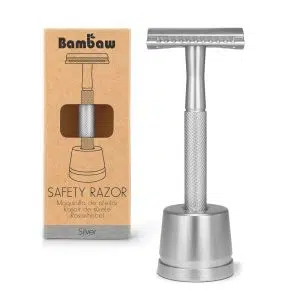 Bambaw - Rasoir de sûreté metal - argenté + socle