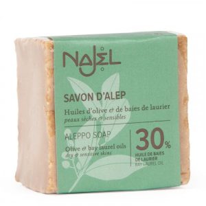 Najel - Savon d'Alep - 30 % huile de baies de laurier - peaux sèches et sensibles - 185 g