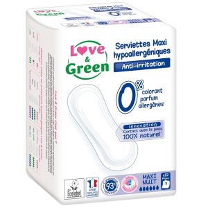 Love & Green - Serviettes écologiques - Maxi nuit - 12 pièces