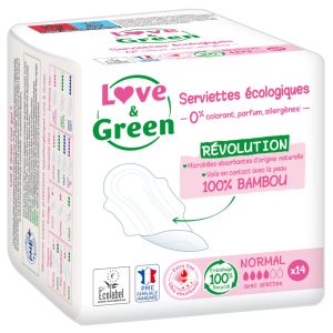 Love & Green - Serviettes hygièniques hypoallergéniques Normal 14 pièces