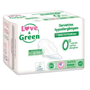 Love & Green - Serviettes hygièniques hypoallergéniques Super 12 pièces